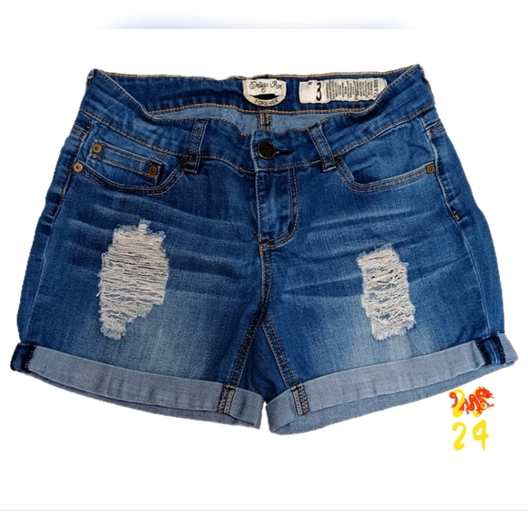 Indigo Rein Rain Pants - Indigo Rein Jean Shorts Distress Low Rise Women 3J Cuff Dark Wash Blue Whiskers